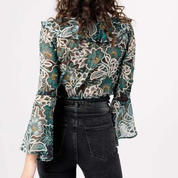 Band of the Free Bonnie Emerald Floral Long Sleeve Bodysuit XS - Picture 2 of 4